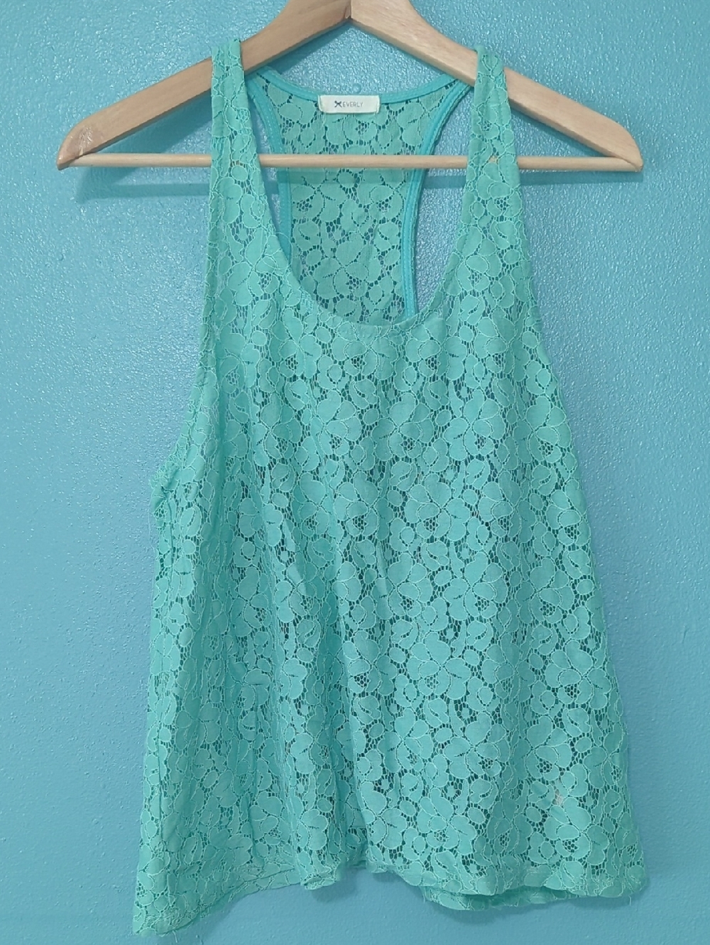 Everly aqua sheer lace top